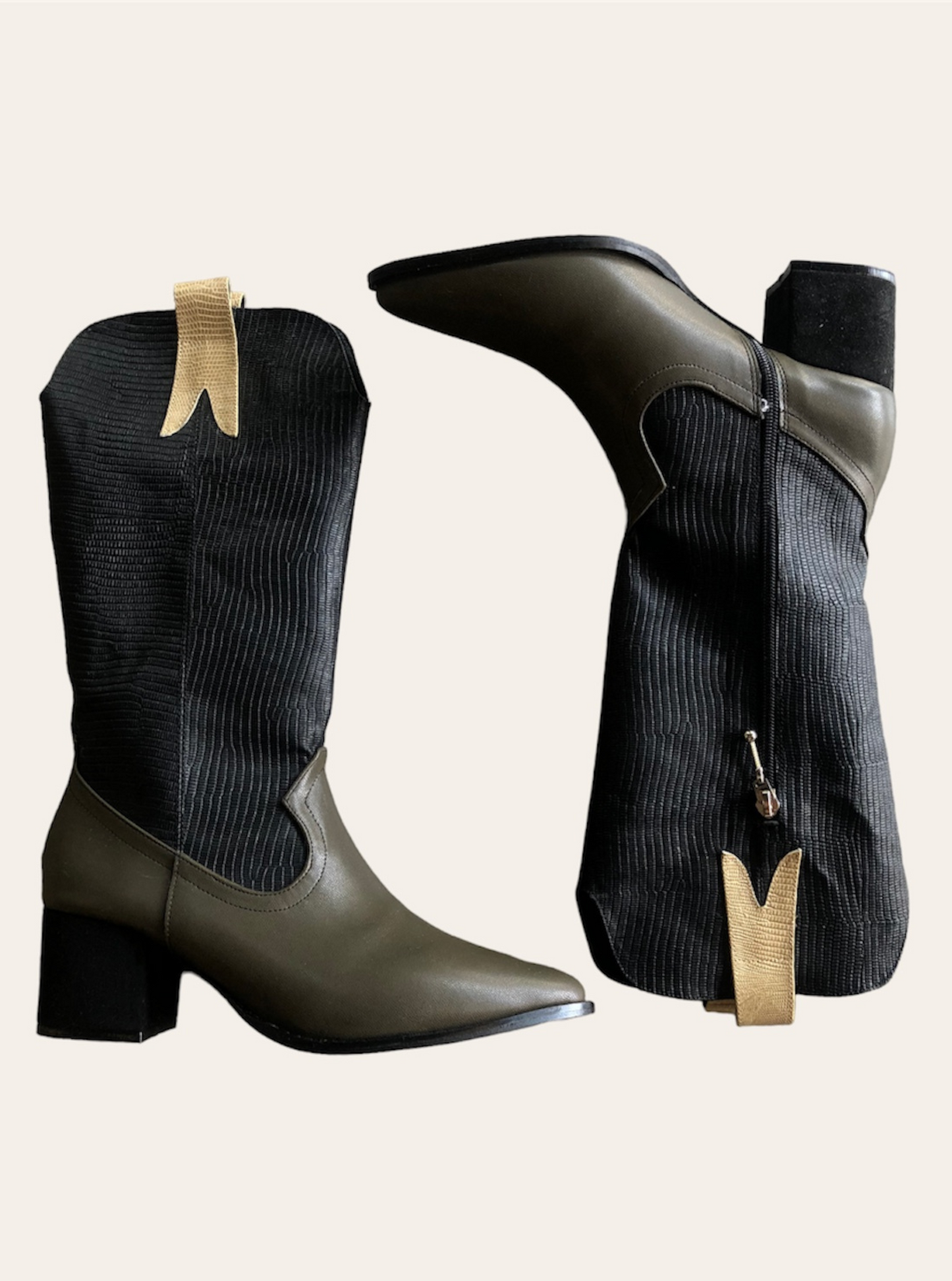 Tall Cowboy Boots Green Black Snake