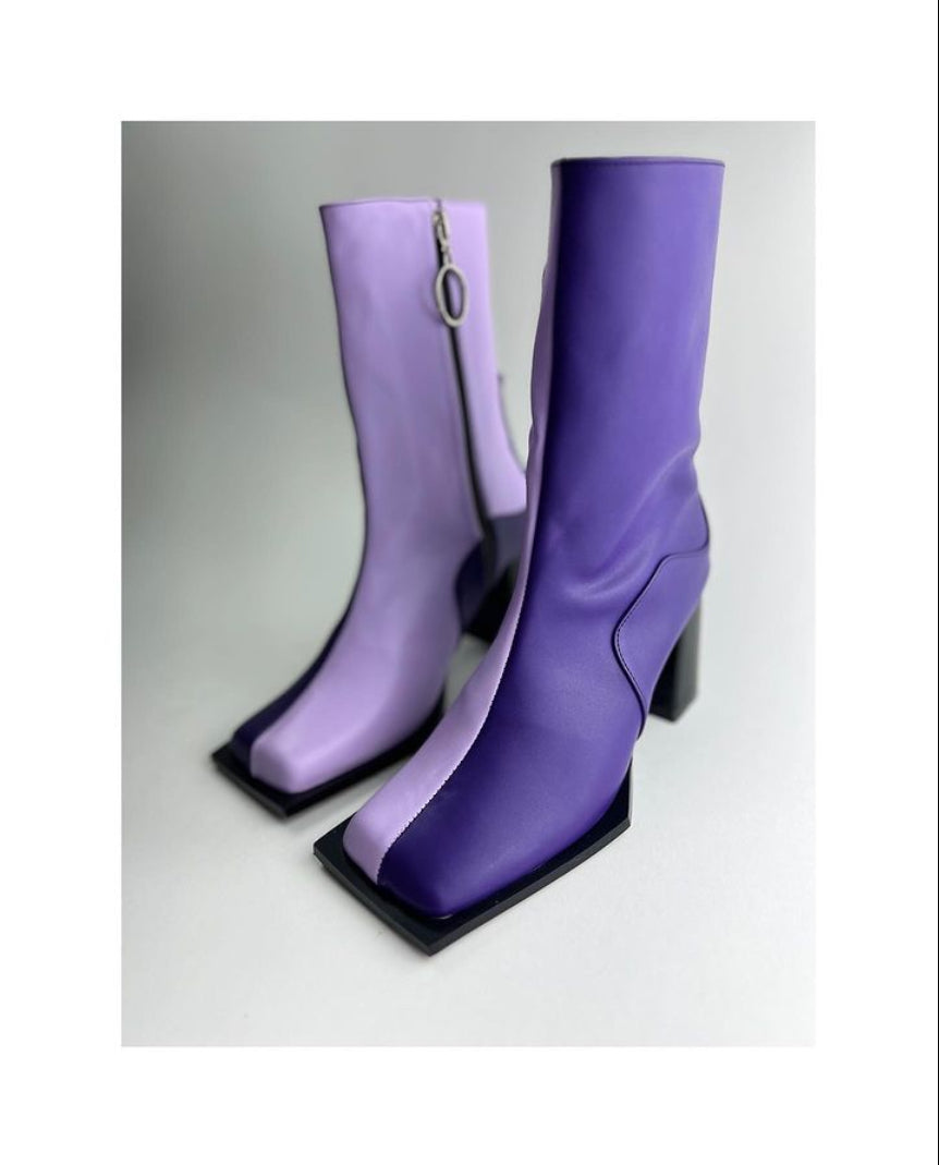 Square Boots Two Tone Lilac