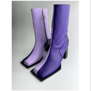 Square Boots Two Tone Lilac
