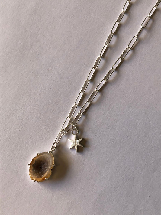 Mini geode and star silver necklace