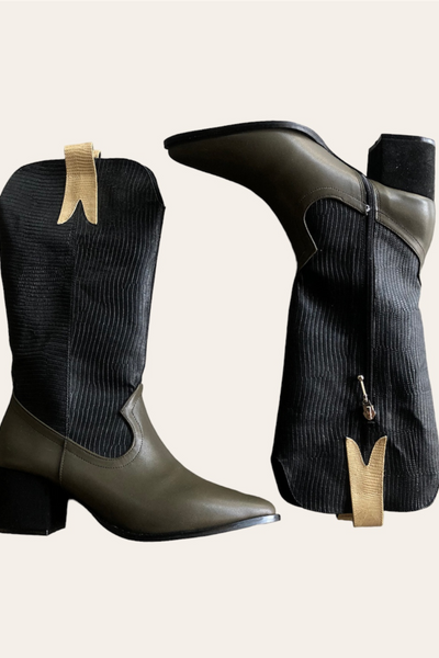 Tall Cowboy Boots Green Black Snake