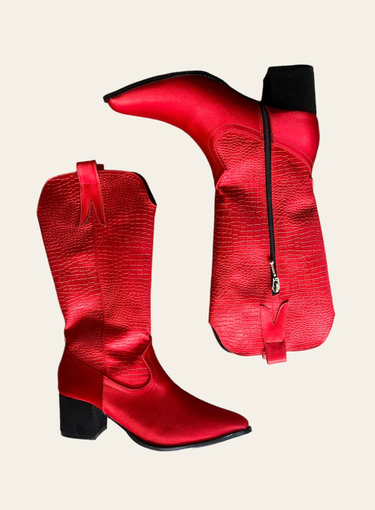 Tall cowboy boots red